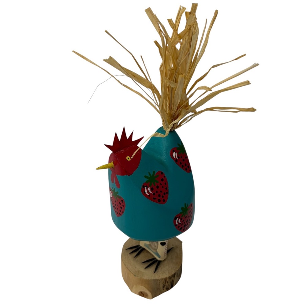 Vintage Gene George Navajo Folk Art Chicken Strawberry Wood Carving Hand Painted